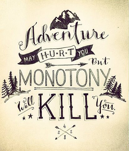 Adventure may hurt you but monotony will kill you